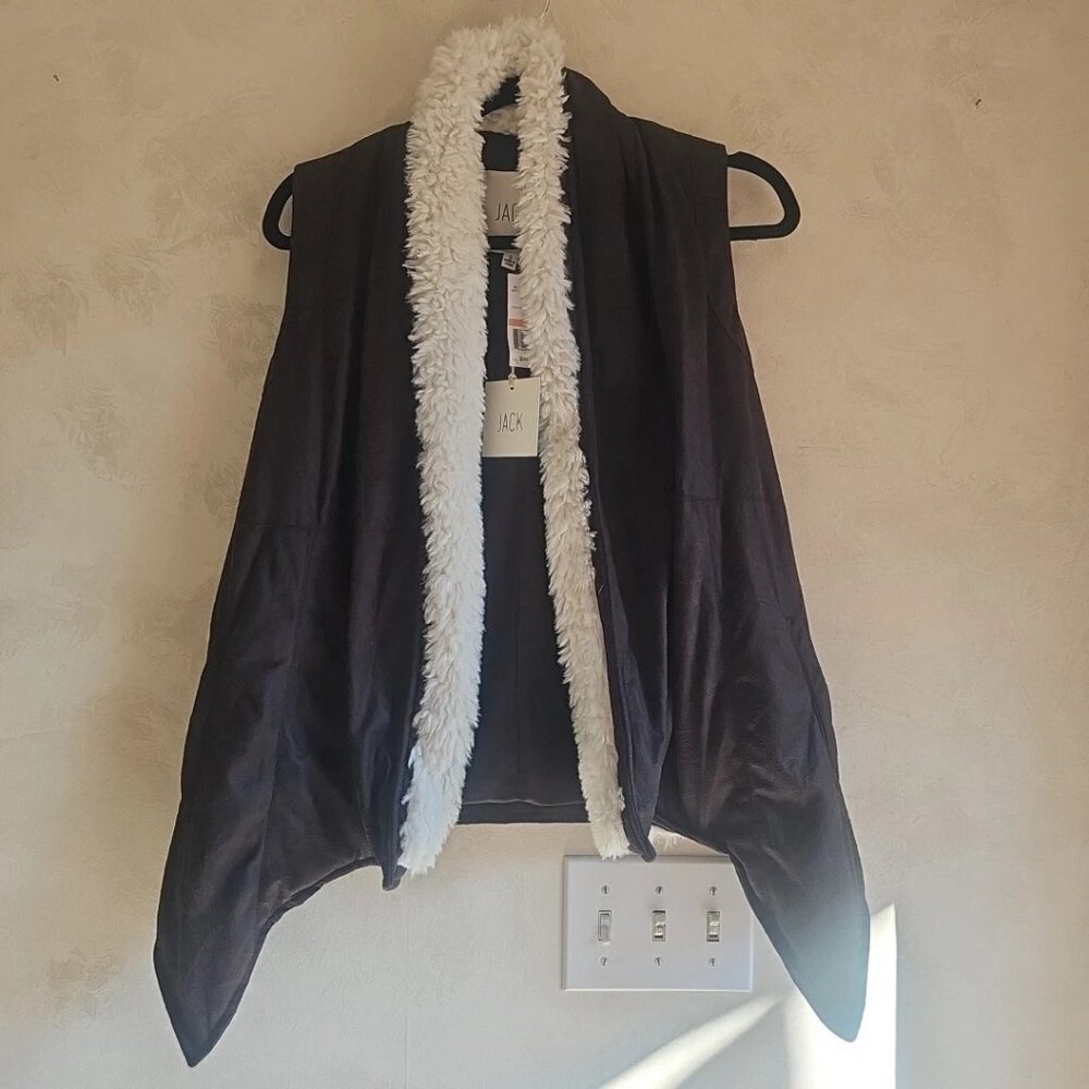 Jack By BB Dakota Espresso Polyester Faux Fur Trim Vest W/Pockets-Size: Small